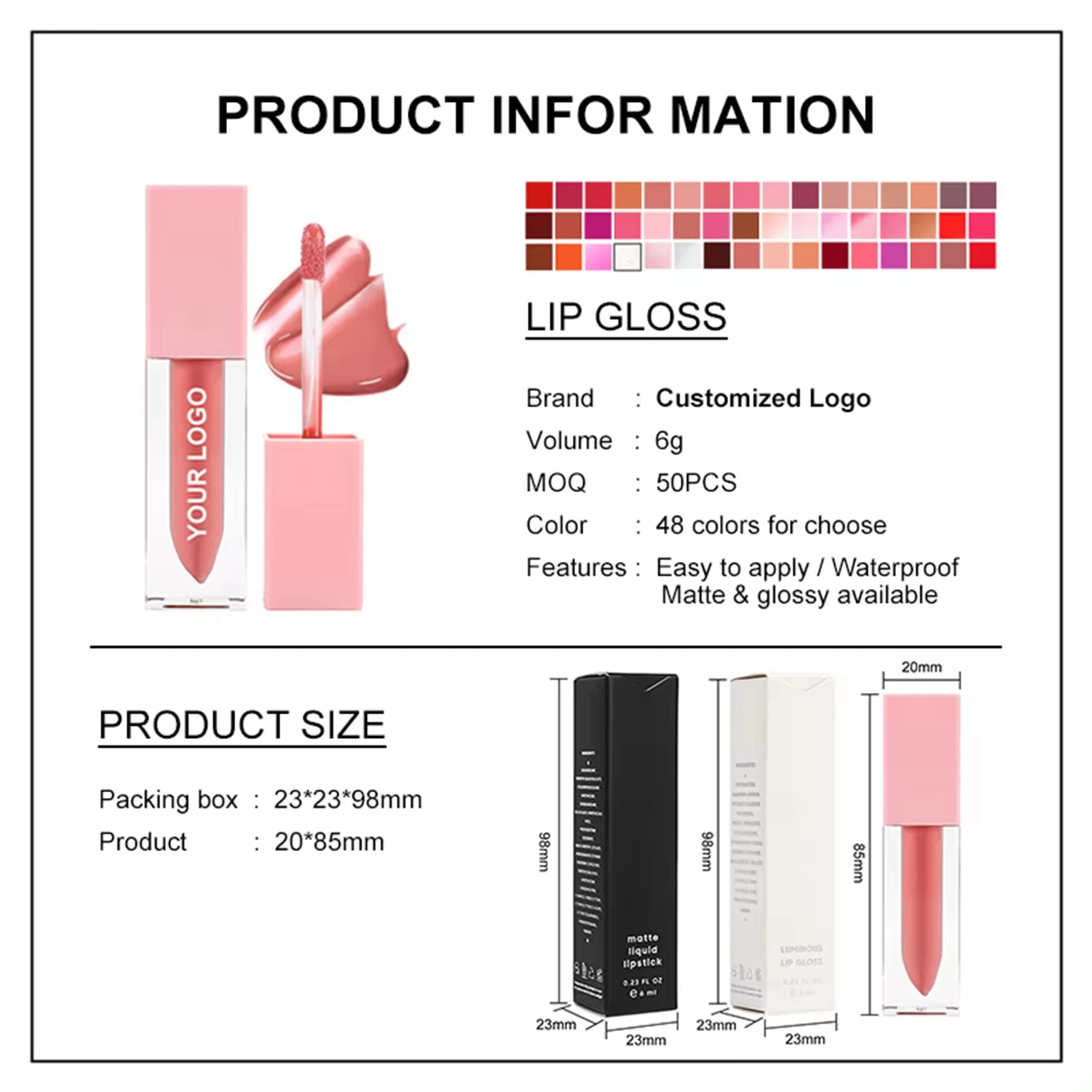 Wholesale Matte Glossy Pink Tube Lipgloss Lip Gloss Wholesale Lip Gloss