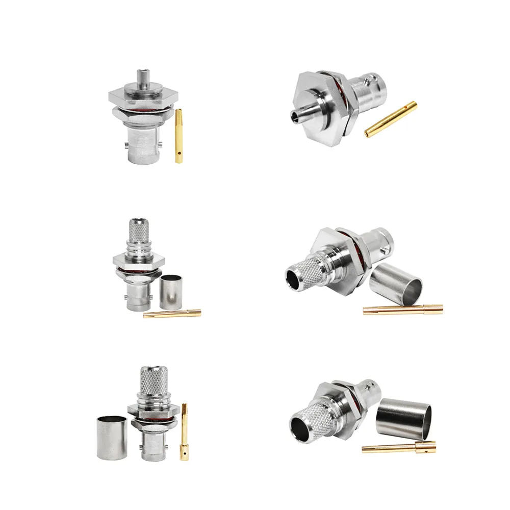 Factory Supply 50 Ohm BNC Female Jack Bulkhead Crimp Solder LMR300 5D-FB RG405 LMR400 RG213 RG214 RF Coax Coaxial Cable