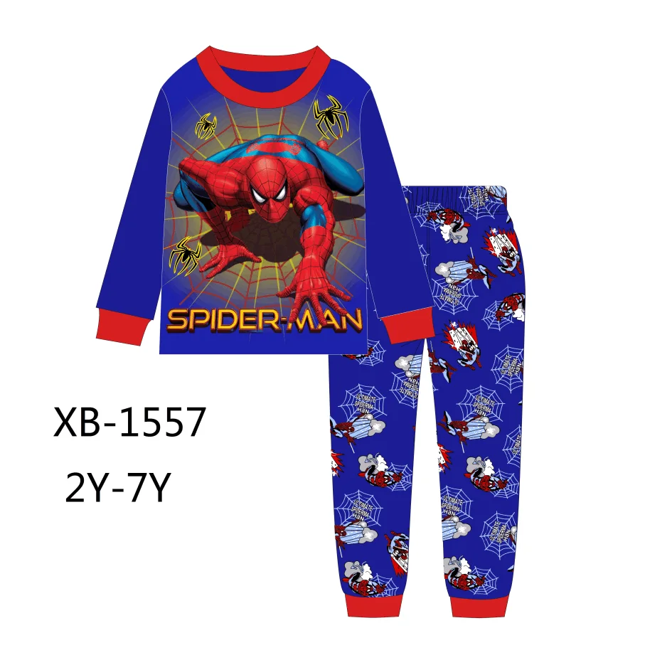 Детская Повседневная хлопковая одежда для сна девочек и мальчиков домашние пижамные комплекты пижамы с длинными рукавами мультяшными героями детей