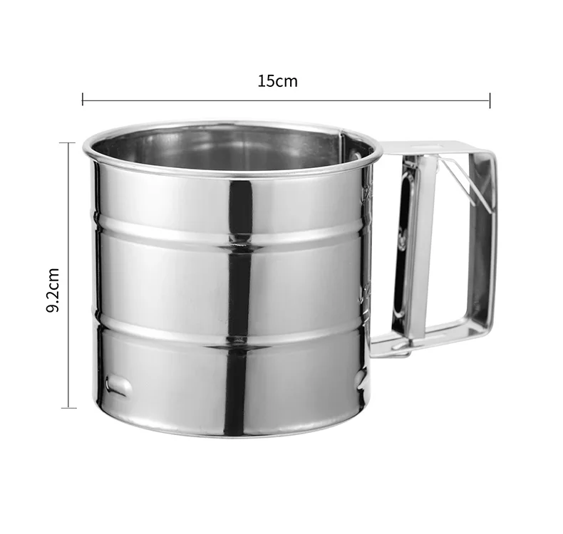 Stainless Steel Shaker Sieve Cup Mesh Crank Flour Sifter with Measuring Scale for Flour Icing Sugar