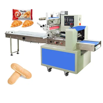 Automatic Flow Bakery Bread Packaging Machine Horizontal Croissant Cake Toast Bread Pillow Packing Machine
