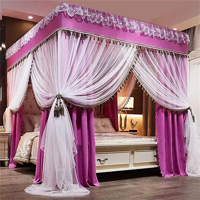 Double layer luxury square bed canopy 4 student foldable nylon 4 corner mosquito net frame with bed mosquito bed net