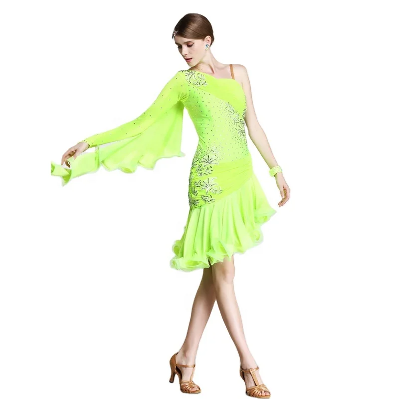 green latin dance dress Silhouette Siren Custom Latin Competition Dress | Black/Light Green main image 1