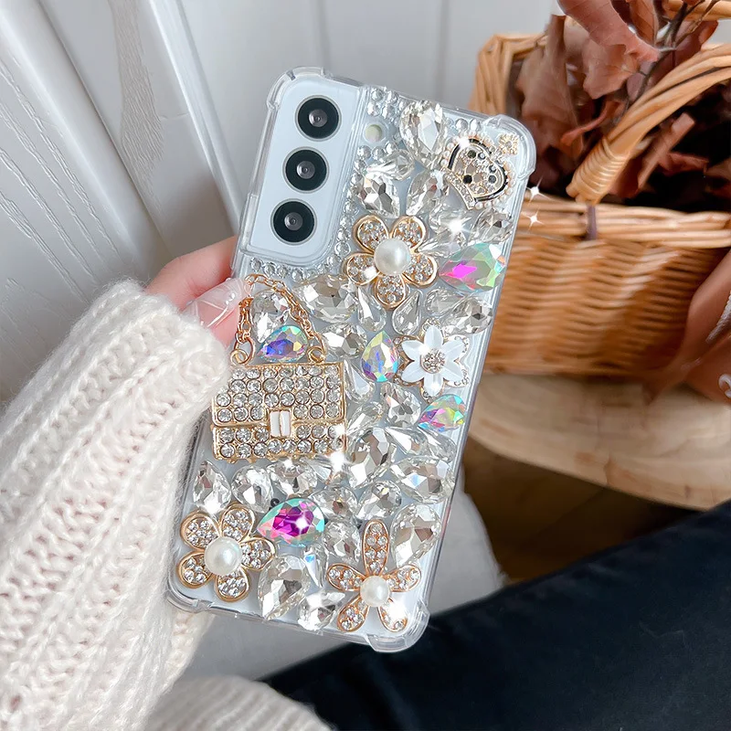 Custom 3D Luxury Glitter Crystal Bling Bling Case for Samsung for Galaxy S24 S23 Ultra S21 Plus Rhinestone Diamond Phone Case PC