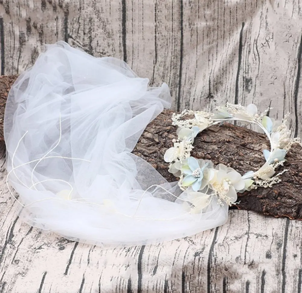 Женский Венок с цветами, Свадебные короны и фаты синего и белого цветов, аксессуары для волос, Прямая поставка