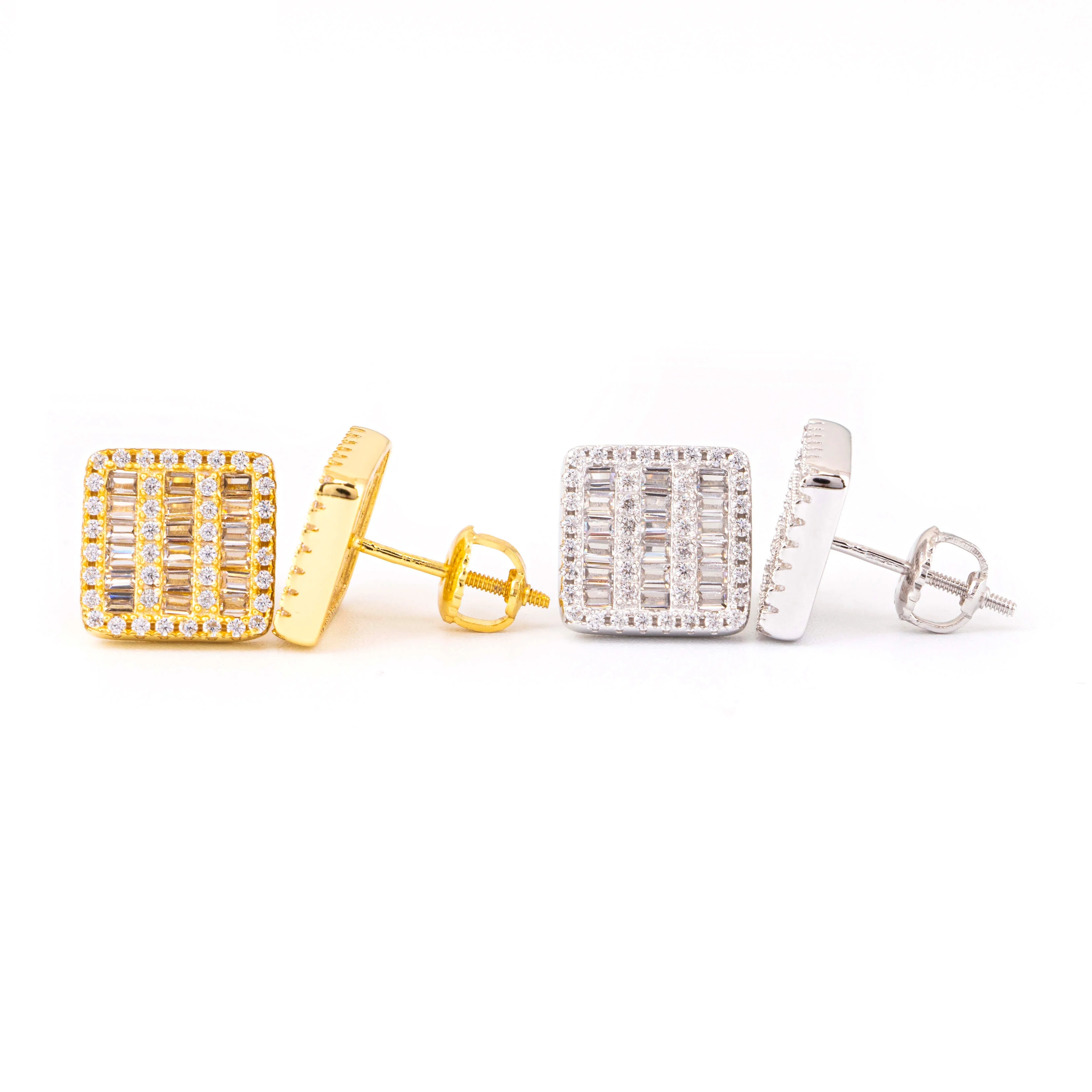 Mens 2ct Diamond 18K Gold Screw On Earrings Studs Silver Guys Jewelry Square hotsell NEW