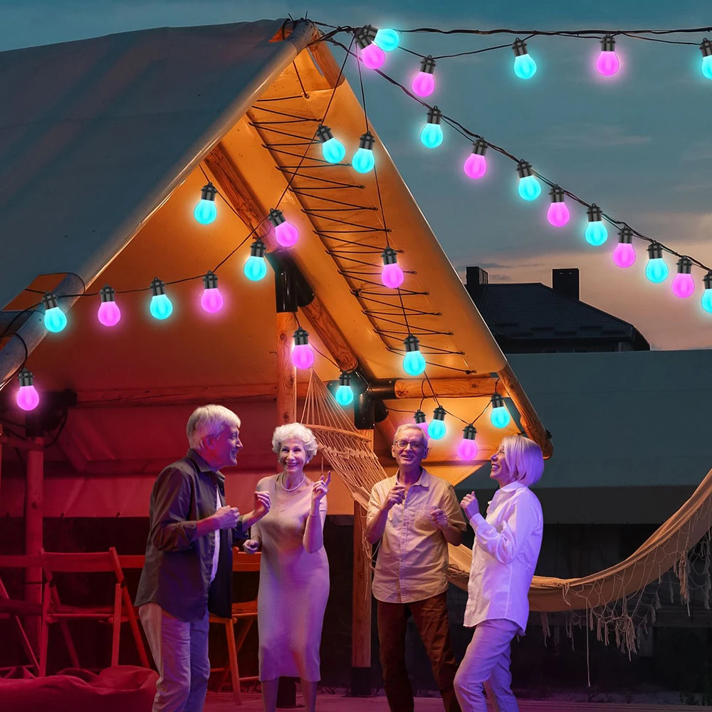 Tuya Wifi RGBIC Smart Outdoor String Lights IP65 Waterproof Shatterproof Plastic G50 Bulb Hanging Decorative Party Led Lights