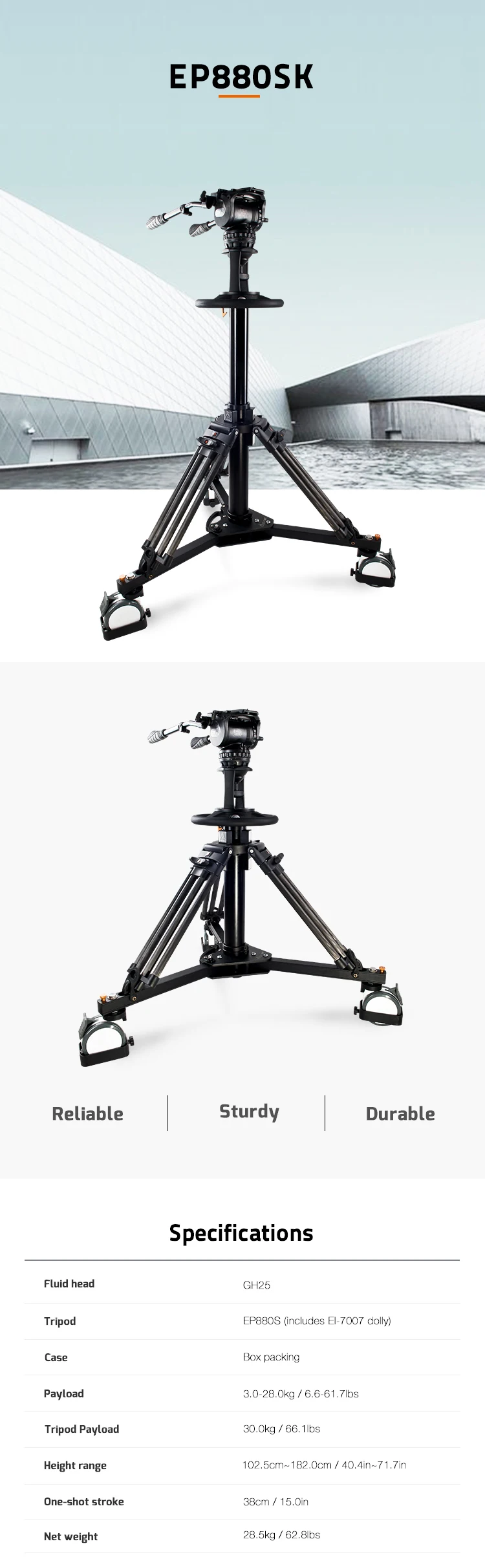 E-IMAGE EP880SK Studio Pedestal Tripod Kit with Wheeled Dolly & 100mm Head  tripod for mobile phone| Alibaba.com