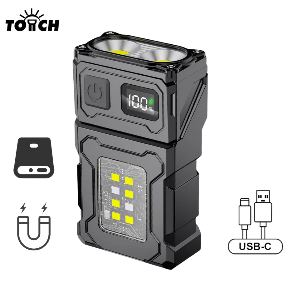 LED  Outdoor Camping Multi Tool Edc Usb Rechargeable Keychain Light Pocket Small Mini Flashlight Folding Angle