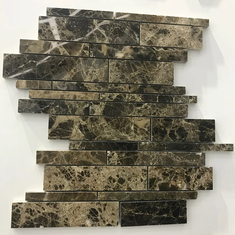 Emperador Dark Random Strip Shape Marble Mosaic Tile for Home Decor Backsplash Mosaic Tile