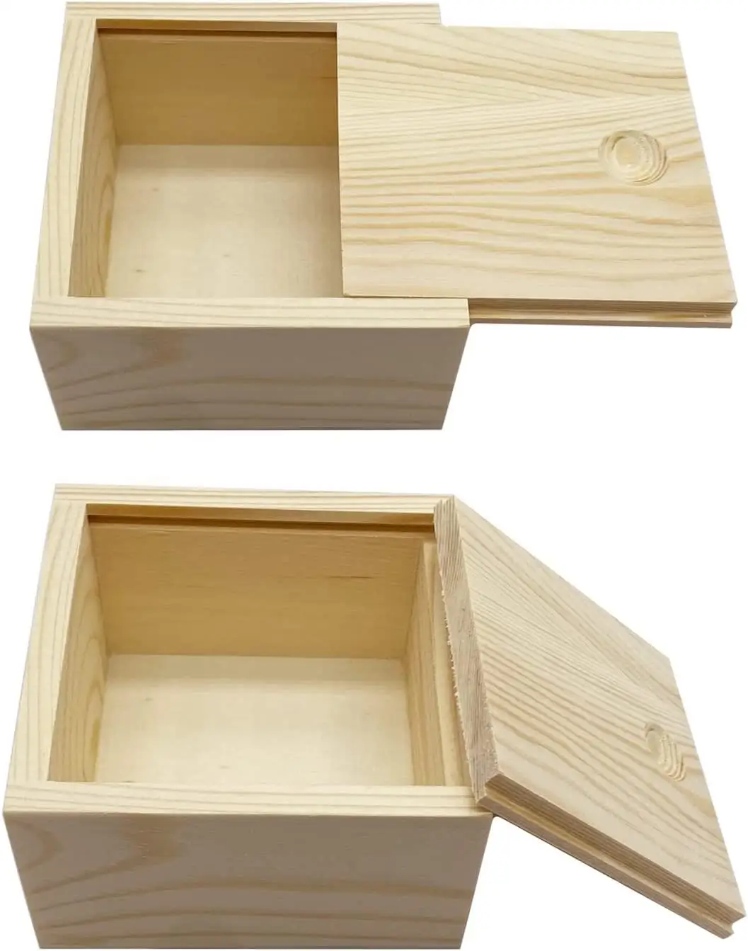 Unfinished Square Wooden Storage Natural Diy Craft Treasure Stash Boxes ...