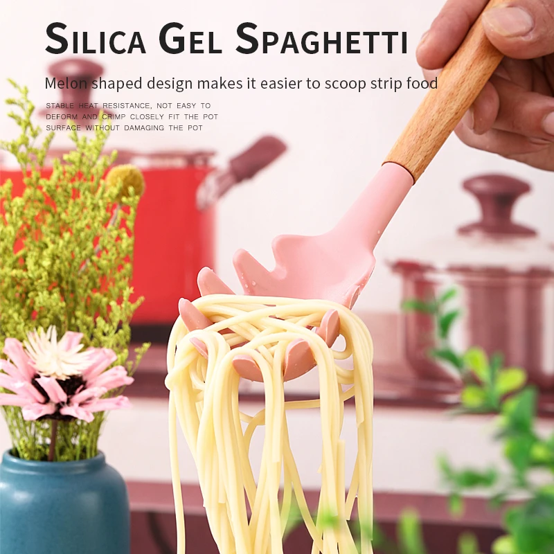 Набор кухонной утвари с деревянной ручкой, набор кухонной утвари с антипригарным покрытием, набор из 12 силиконовых кухонных принадлежностей с держателем