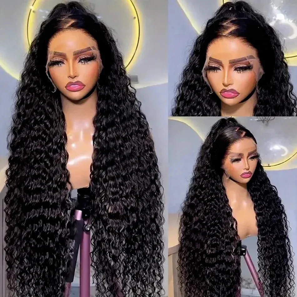 200 Density Curly Lace Frontal Wig 30 40 Inch 13x4 Lace Front Human Hair Wig Brazilian Water Deep Wave Wigs_voghion.com