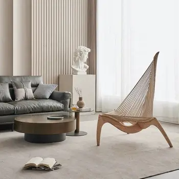 minimalist simple solid wood sailing chair designer style woven rope leisure chair for living room