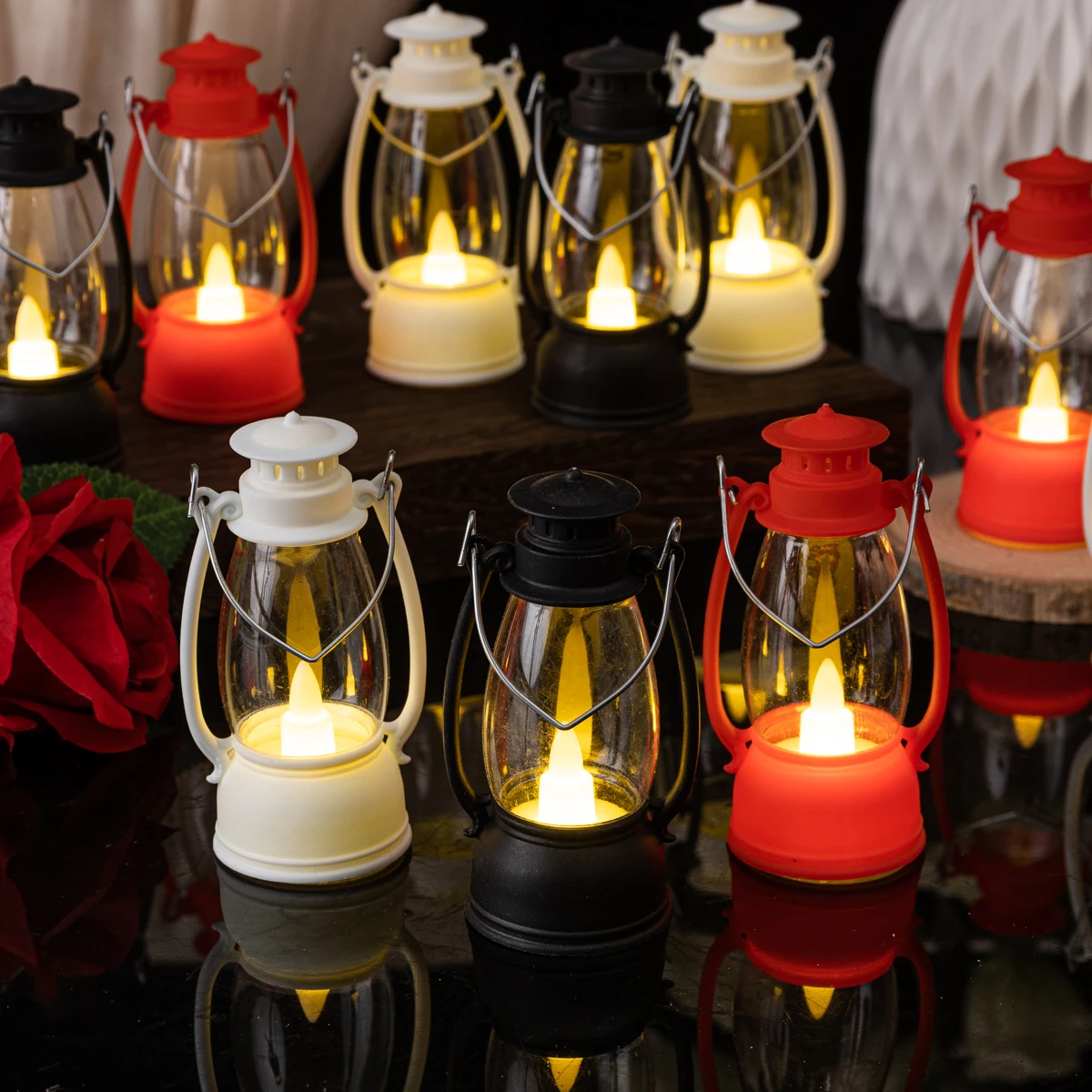 Plastic Mini Lantern Retro Style LED Warm Light Flameless Small Light Home Party Camping Festival Decoration Ornament LED Candle