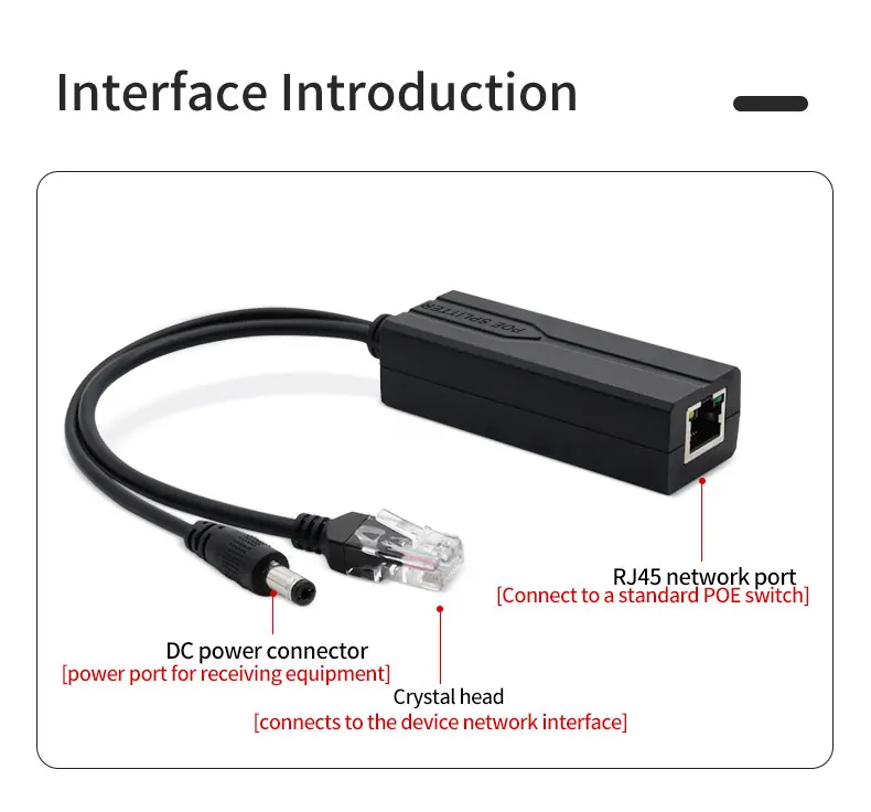 Active 1G 10/100/1000Mbps 3-Port Full-Duplex POE Splitter RJ45 Ethernet ...