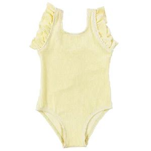 Custom Solid Baby Girls Swimwear Summer Vacation Soft Sleeveless Bikini Cute Kids Swimsuit Spandex/Nylon Print Ruffled Front