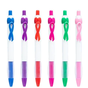 Colorful Ribbon Clip Retractable Plastic Gel Pen 0.5mm Writing Width UV Printing Multi-Colored Ink Customizable Logo Advertising