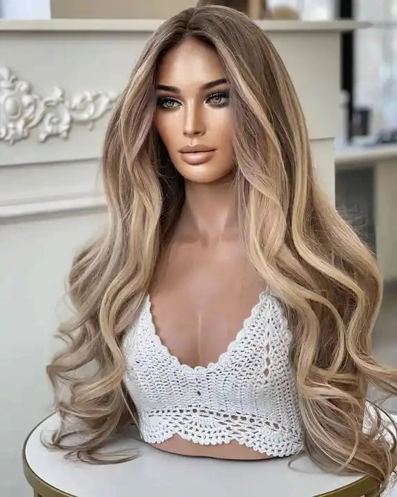 Highlighted human hair lace front wig 26 26 main image 4