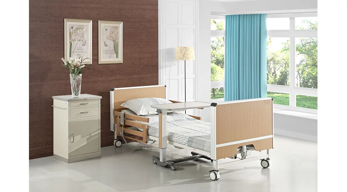 Ιατρικά υπομονετικά διευθετήσιμα κρεβάτια νοσοκομείων στροφάλων του ISO/CE χειρωνακτικά τρία για το σπίτι με τους κάστορες 1