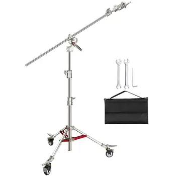 Neewer Pro 100% Stainless Steel C Stand Light Stand with Casters, Max. Height 14.4ft/440cm with 7ft/218cm Cross-Bar