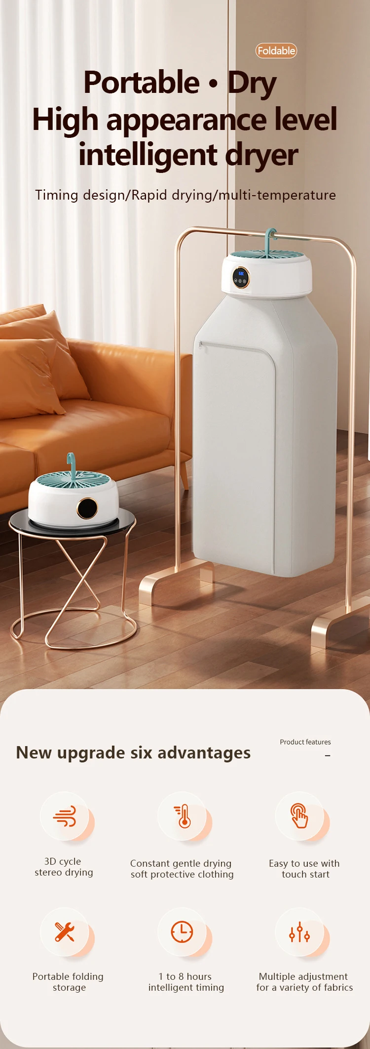 Clothes Dryer Electric Clothes Dryer Compact Foldable Mini Dryer Machine for Light Clothes