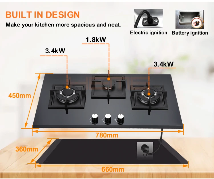 Builtin Gas Stove With 3 Burners/tempered Glass Gas Cooking Stove/80cm