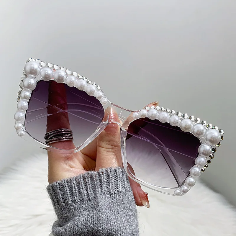 Pink STYLISH PEARL DIAMOND SUNGLASSES 2024 Fashion Women Sunglasses Pink Square Diamond Versatile  main image 4