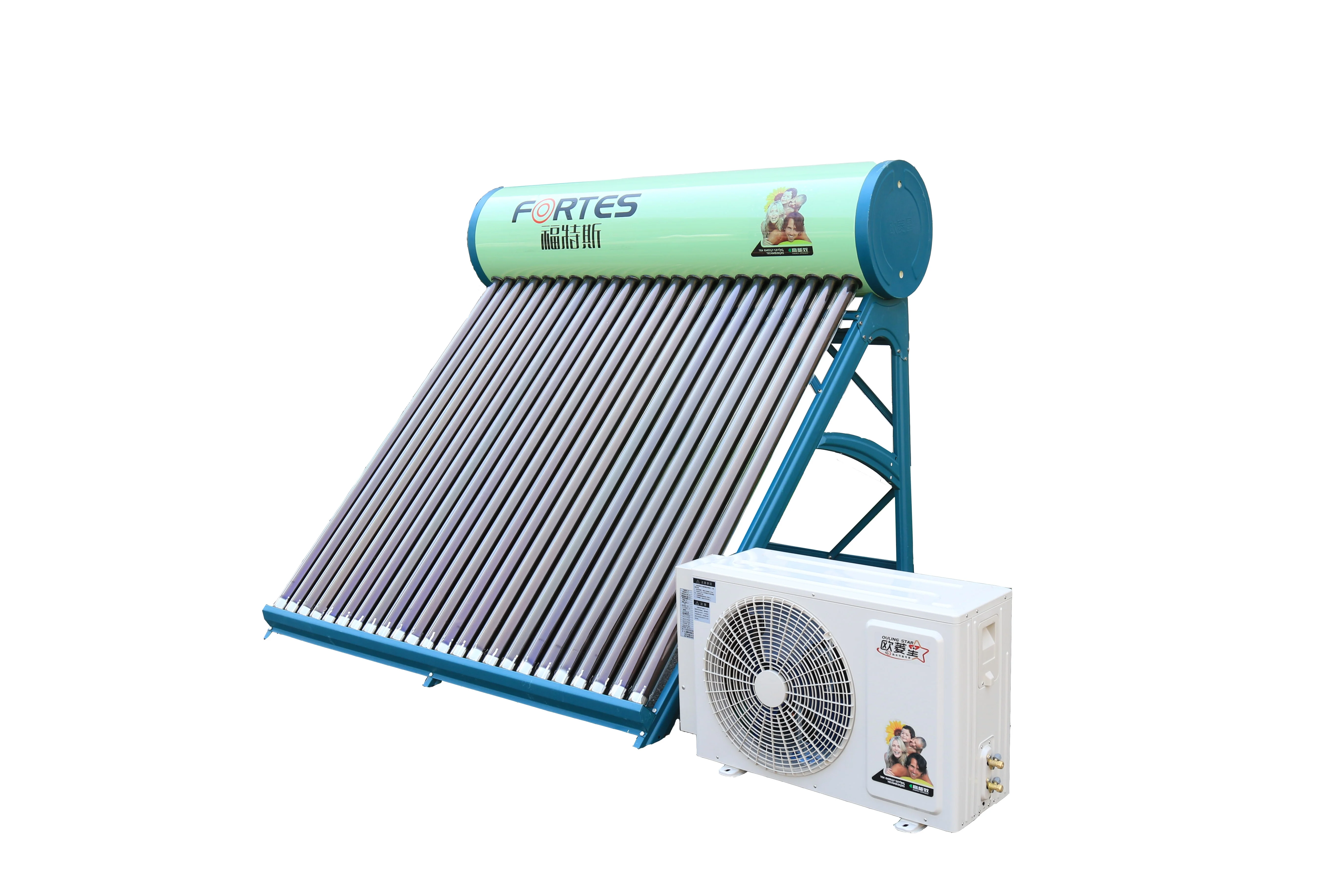 Best Price  Pressurized Evacuated Tube Hybrid Solar Water Heater System + Air Source air to Water Heat Pump for Home