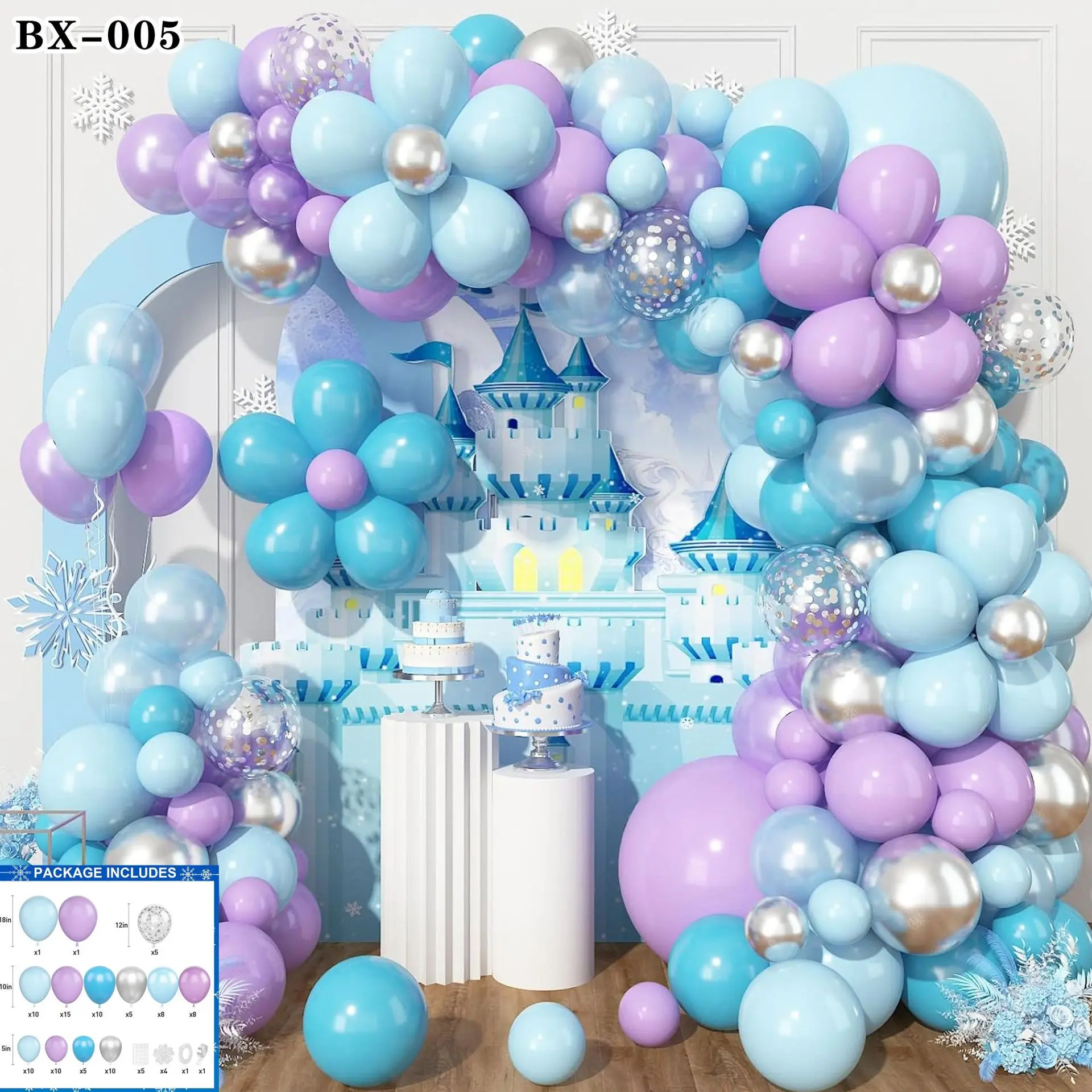 Frozen Blue Balloons Arch Garland Kit Snowflake Winter Wonderland Christmas Snow Princess Birthday Party Decorations