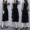 Black Sequin Velvet Layered Maxi Dresses