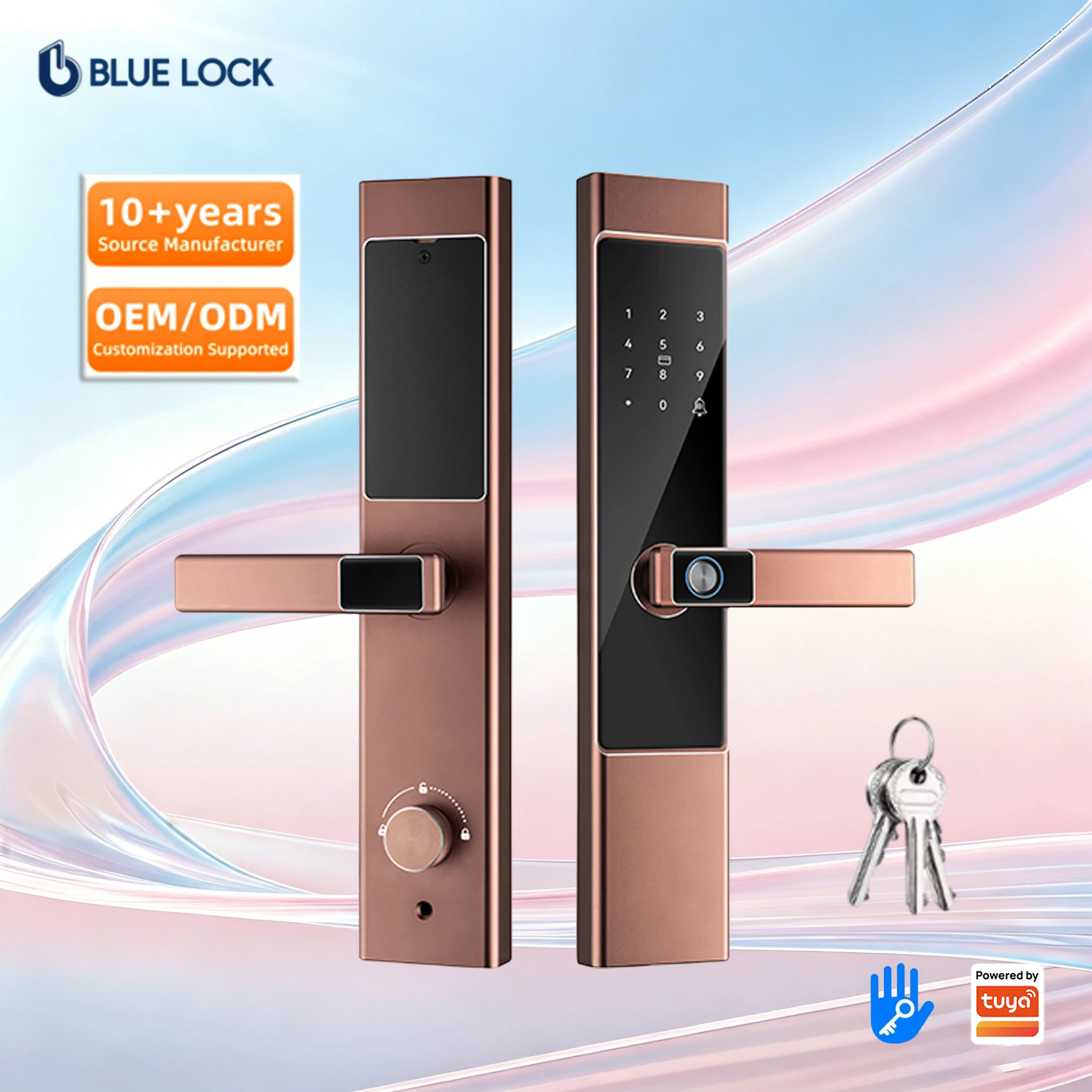Bluelock TTlock Smart Door Lock Tuya Semiconductor Sensor Fingerprint Key Card Keyless Wooden Aluminum Alloy Handle Lock Grade C