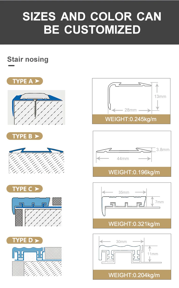 aluminum rubber stair nosing