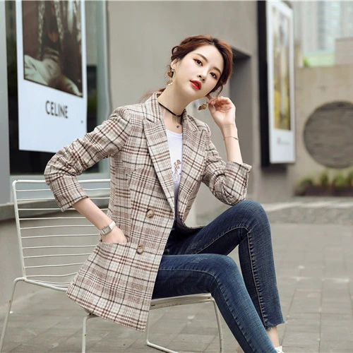 plaid plus size blazer