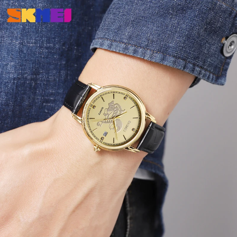 Skmei 2327 Fancy Custom Brand  Man Quartz Watch Perfect Genuine Leather Strap Water Proof Date Display Business Watch Factory