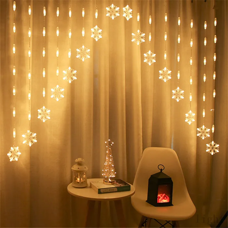 LED Christmas Curtain String Light Hanging Inverted V Snowflake Star Lamp Lantern Christmas Home Decoration Ornament Party