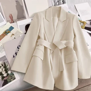 New Lace Up Suit Coat Women Autumn Spring Korean Style Casual Lady Fashion Top
