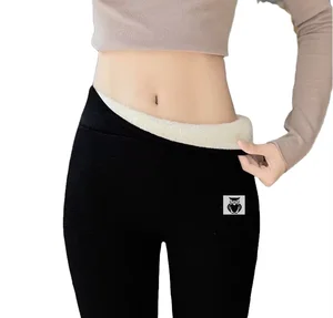 Custom LOGO Women's Winter Thick Fleece-Lined Leggings High Waist Tight Warm Pants Fleece Lined Bottoms for Cold Weather
