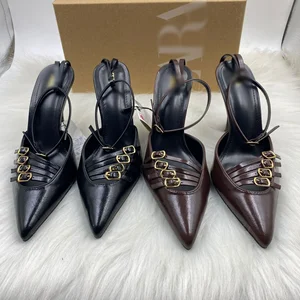 QuiteS 2026 New High Heeled Back Strap Shallow Opening Close Toe Sandals Thin Heel Casual Party Shoes for Women