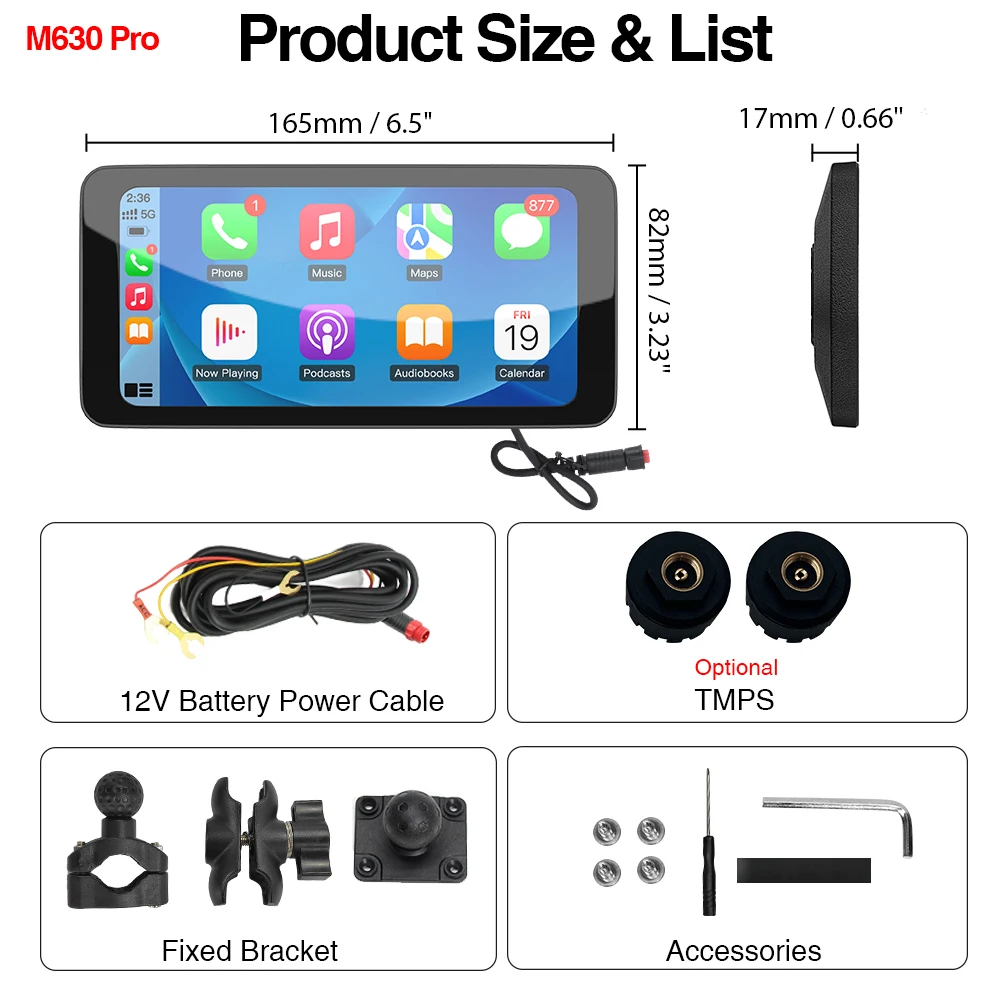 Grandnavi Portable Motorcycle Wireless Carplay - 6.3 Inch