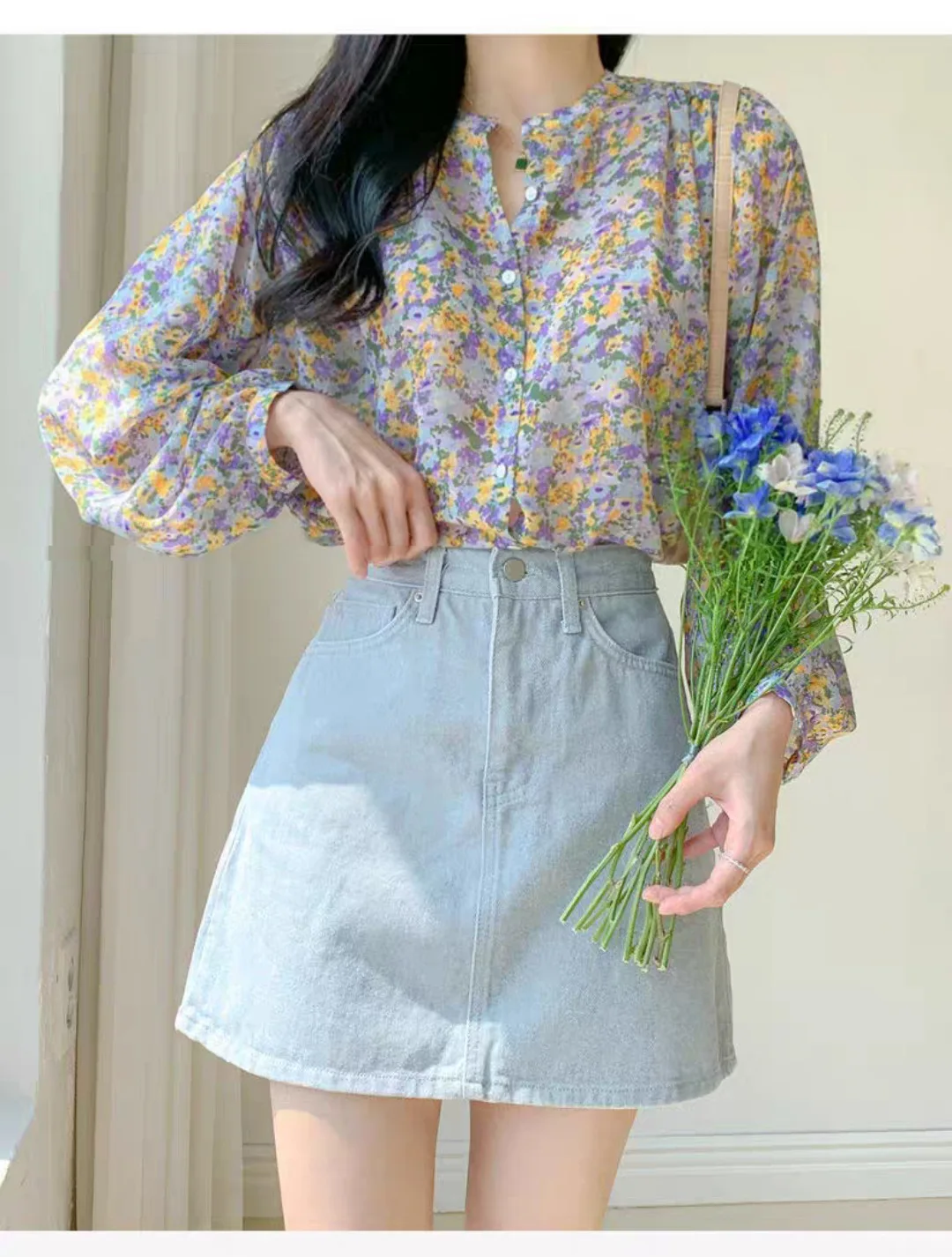 Floral chiffon 2021 summer new shirt short-sleeved fashion girly shirt blouses Tops