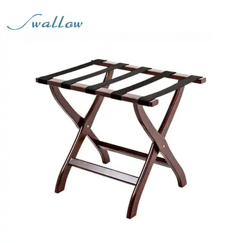 Folding Luggage Rack Made of Wood with Wand and Black Nylon Strap
