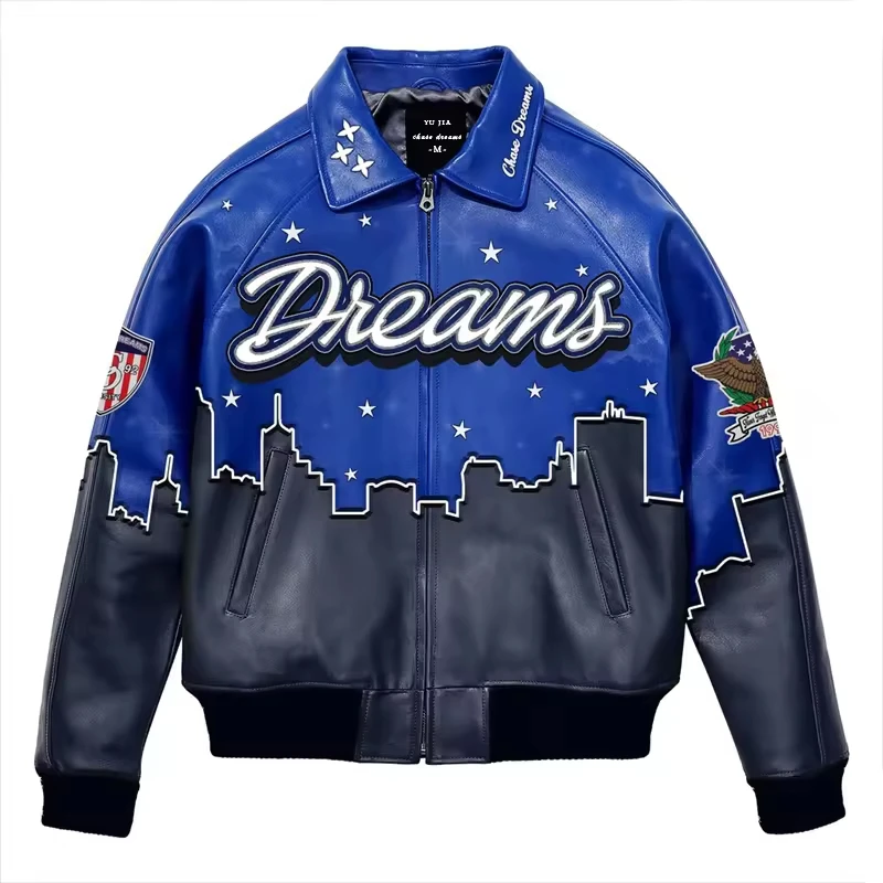 Custom Patchwork Leather Jacket Rhinestone Embroidery Patches Vintage  Letterman College Baseball Bomber Varsity Jacket for Men