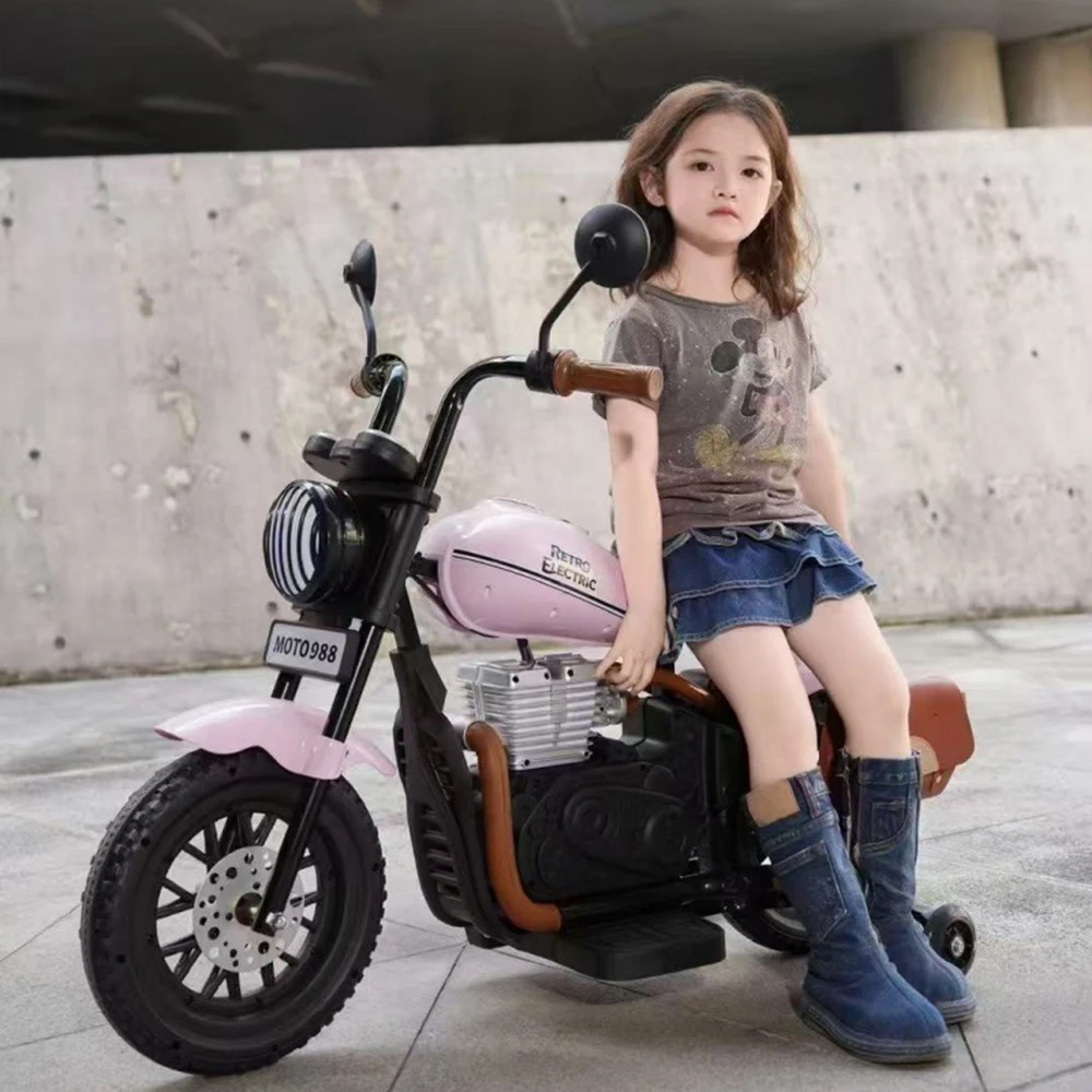 Best Selling Oversized Children Electric Motorcycle Rideable Kid Double Seater Swing Retro Style Rechargeable Kid's Car