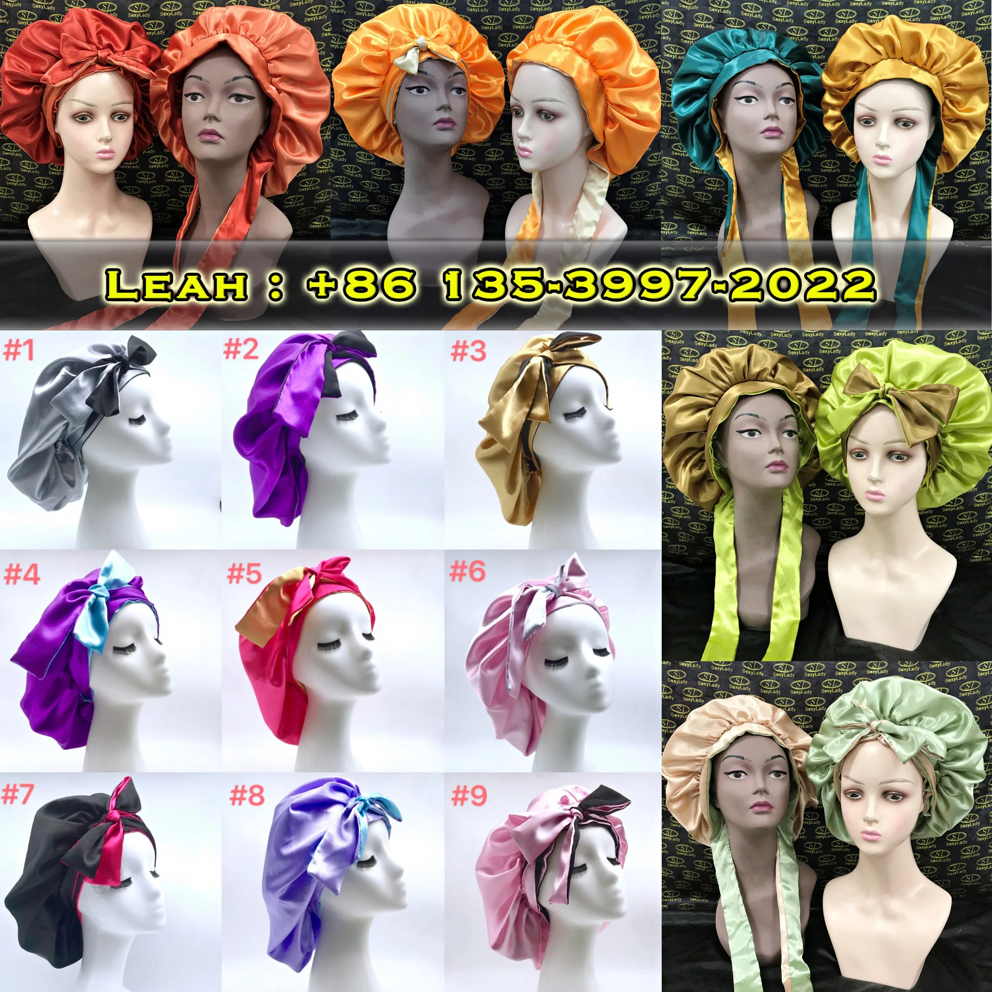 High Quality Repeated Logo Reversible Satin Bonnets With Elastic Bands ...