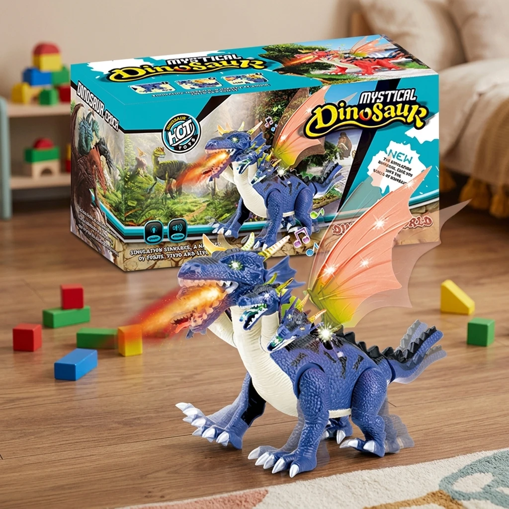 Bulk 5 Head Walking Fire Dragon Kids Toy Plastic - BEFLY