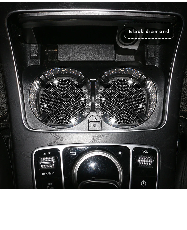 Car Accessories For Women Black Bling Rhinestone Cup Holder Insert Coaster 2PCS 