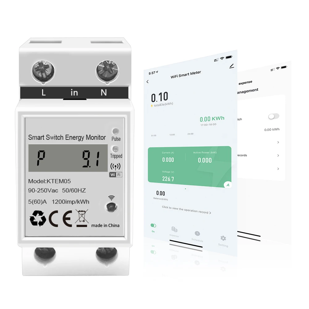 Tuya Smart Wifi Power Meter Single Phase Digital KWH Meter/Watt Meter/Smart Wifi Prepaid Electric Energy Meter