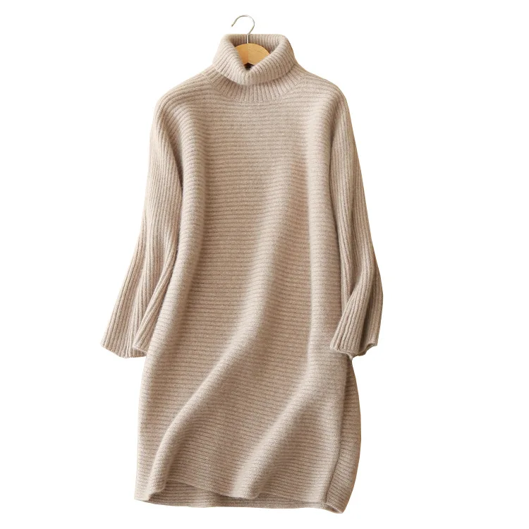 FA Custom Office Women Sweater Dress Vintage Ladies  Cashmere Wool Knit Jumper Long Sweater Women knitted Pullover Dress