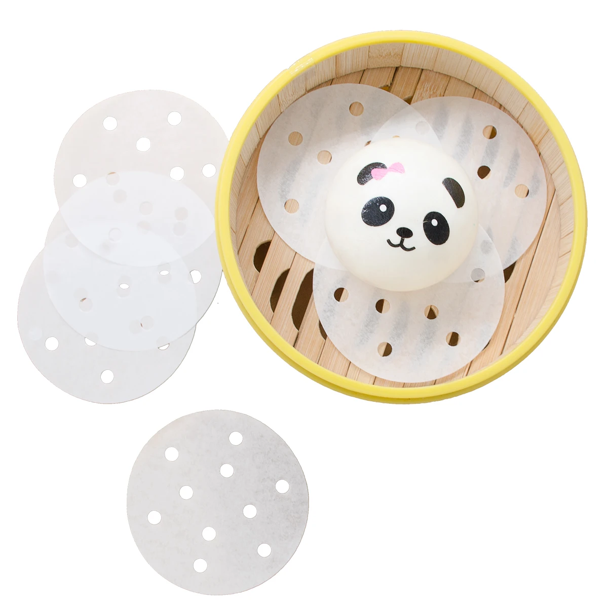 Lebensmittelechter Perforierter Silikon-l Antihaftbeschichteter  Hitzebestndiger Bambus-Dampfgarer Runde Form Dim Sum Papier